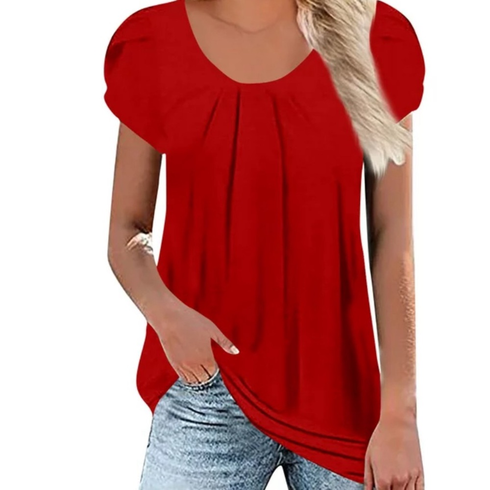Sz 2XL Dutut Womens Tops Clearance Crew Neck Petal Cap Sleeve Women's New